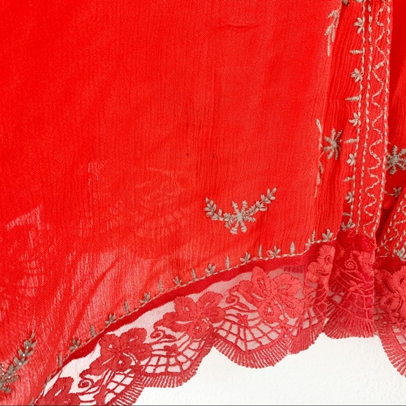 Free People Fire Red Embroidered Kimono size small - Picture 8 of 12